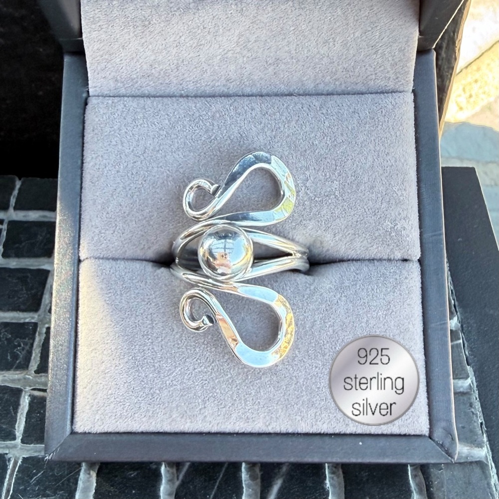 Vintage Mex 925 Sterling Silver Swirl Ball Statement Ring